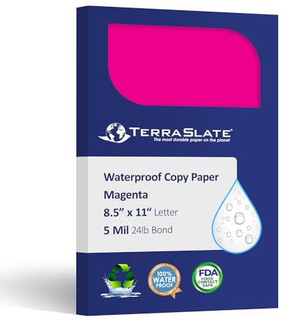 TerraSlate Magenta Pink Paper, 8.5 x 11 Inch Waterproof Paper Compatible with Laser Printer, Copier Machine and Digital Printer, 25 Sheets (5mm TerraSlate (24lb Bond))