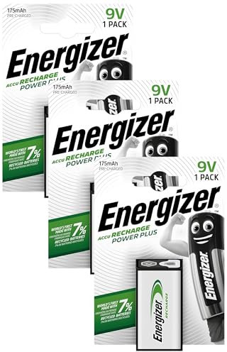 Energizer Rechargeable Battery 9V, Recharge Power Plus, 3 Pack