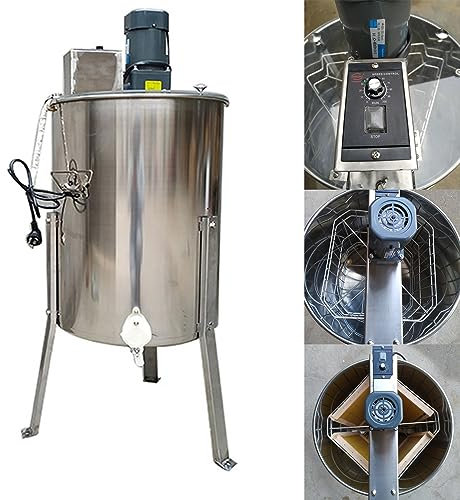 KUMIAO Extracteur de miel électrique en acier inoxydable – Équipement de centrifugeuse d'apiculture 2/3/4 avec support réglable en hauteur et couvercle transparent – Spinner d'apiculture de qualité