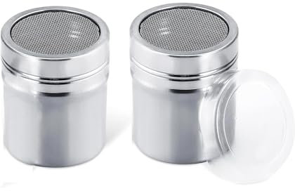 WchoeSS 2Pcs Flour Sugar Salt Shaker - 7oz Stainless Steel Chocolate Powder Shaker, Fine Mesh Flour Duster for Baking Cooking, Icing Sugar Salt Cocoa Flour Coffee Shaker Sifter for Kitchen Craft
