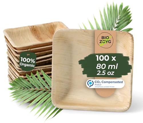BIOZOYG Dipschalen 100 Stück 80 ml quadratisch - Palmblatt mini Schälchen Fingerfood Schalen Einweg - Alternative zu Holz, kleine Schälchen für Dips und Dressings
