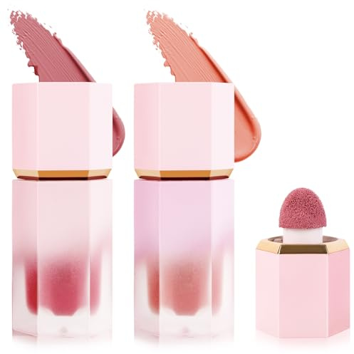 Colorete Liquido,2PCS Suave Ligero Y Transpirable Colorete en Crema, Larga Duración Blush Liquido, Prueba De Manchas Rubor Liquido, de Aspecto Natural, Tinte Piel Rubor en Crema Gel Para Mejillas