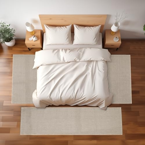 SIMPEX Bettumrandung Teppichläufer, Cut-Loop Teppich, Einfarbig Meliert Optik Deko Teppich Schlafzimmer, Farbe:Beige, Läufer-Set:2 St. 60x100cm I 1 St. 80x150cm