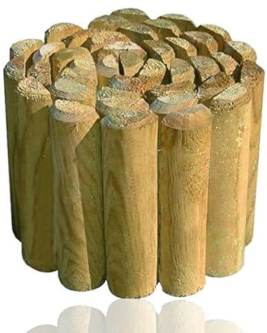 KHAPALWAK Wooden Picket Log Border Fence – 1.8m x 15cm – Natural Wooden Edging for Gardens, Flower Beds, Lawns, and Paths