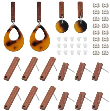 PandaHall Holz-Ohrstecker, rechteckig, mit Ohrmuttern, für Damen und Mädchen, baumelnde Ohrringe, Schmuckherstellung, 20 Stück