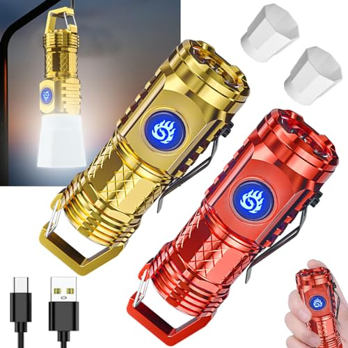 Mini lampe de poche à trois yeux en forme de monstre allemand - Lampe de poche super puissante - Multifonction - En acier - Haute luminosité - Rechargeable - Étanche (rouge + or)