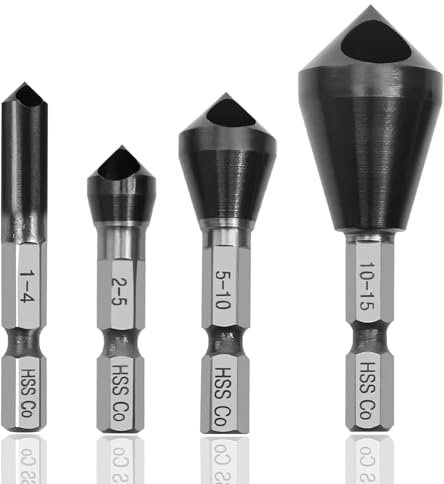 Yuentoen 4 Stück Querlochsenker,Kegelsenker Entgratsenker 90° Fase Titan Beschichtet Countersink Senker, HSS-Co (Kobalt) Senker Bohrer Set für Holz, Metall, Kunststoff ﻿