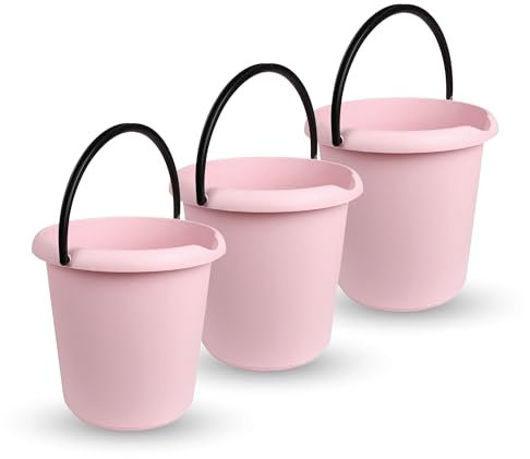 Eimer (3 Stück) Haushaltseimer, 5 Liter, in vers. Farben, Putzeimer aus Stabilem Kunststoff, BPA-frei, Made in EU - Kunstoffeimer (Rosa)