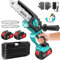 Mini motosierra Bateria 8000mAh, 6'' Motosierra Eléctrica Bateria con Depósito Para El Aceite y 2 baterías, Ajuste sin Herramientas, Motosierra de Mano Inalámbrica para Ramas y Jardinería