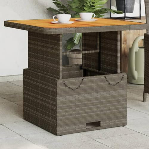 Buzaza Gartentisch Terrassentisch Wetterfest Lounge Tisch Outdoor BalkonhäNgetisch Grau 80x80x71 cm Poly Rattan und Akazienholz