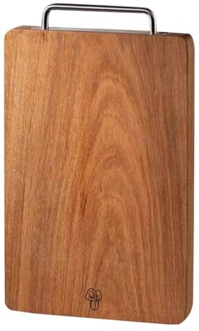 Tabla de cortar grande reversible de madera con mango de metal gruesa para carne, queso y verduras, 40 cm, cuadrada