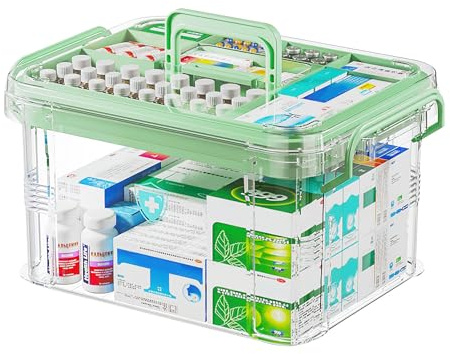 DAKLUNAR Medikamenten Aufbewahrung, Medizinbox Doppelschichtig, Medizinbox Hausapotheke mit Griff und Herausnehmbarem Fach, Aufbewahrungsbox für Medikamente, Medizinkoffer für Zuhause, im Freien