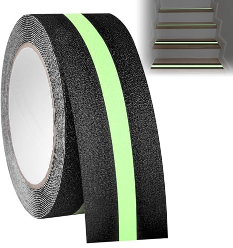 Antirutsch Klebeband Leuchtet im Dunkeln, 10m*5cm Antirutschband Selbstklebend im Dunklen leuchten Sicherheit Klebeband, Wasserdicht Rutschfestes Fluoreszierendes Klebeband Drinnen Draußen(Schwarz)