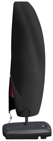RICHIE Parasol Cover Waterproof Cantilever Parasol Heavy Duty 600D Oxford PVC Coating for Garden Umbrella Fit 2 to 3m Diameter Parasols 205x25/57/48cm with Zip and Adjustable Drawstring Cord,Black