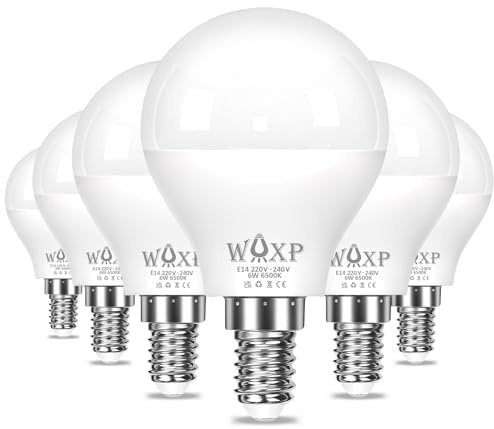 E14 Small Screw Light LED Bulb Cool White 60W Equivalent, 760 Lumen SES Golf Ball Bulbs for Lamps, 6500K 6 Watt Small Edison Screw P45 LED Lightbulb, 220-240V, Non-Dimmable, Pack of 6