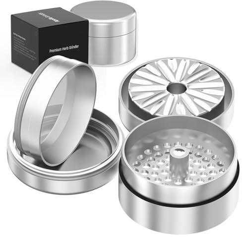 Grinder PROFESIONAL 100% Aluminio Aeronáutico Anodizado con imanes N52| 63mm Ø con nuevo sistema de Triturado Premium | Grinder metálico de 4 partes y gran capacidad para especias y hierbas (Plata)