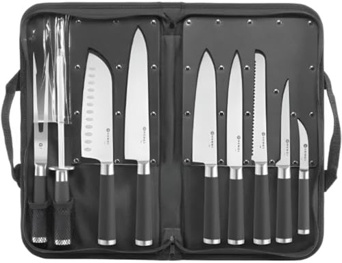 MBH Lot de 9 couteaux professionnels avec mallette Set de 9 couteaux en acier inoxydable et manche antidérapant