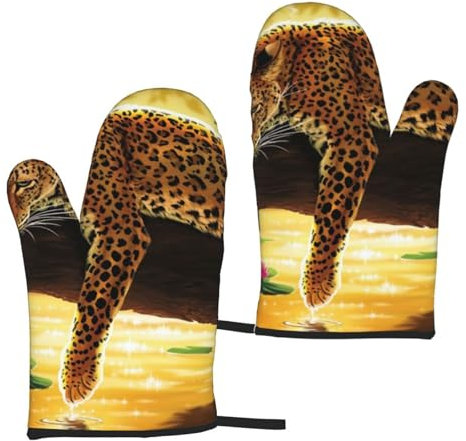 Leopardo divertente, Guanti da cucina Guanti da forno antiscivolo, Guanti da forno resistenti al calore Un paio