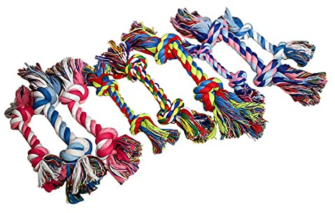 ROYJJ Hundeseil für aggressive Kauer, leuchtende Farben, nahezu unzerstörbares Kauspielzeug für kleine Rassen, 17,8 cm lang, Seilknoten, Doppelknoten, Baumwollseil-Spielzeug mit zufälligen Stilen