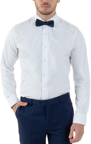 Giosal Camicia Uomo da Smoking Collo Diplomatico Slim Fit Basic Casual Elegante Cerimonia Tinta Unita Vari Colori (IT, Testo, S, Regular, Regular, Bianco)