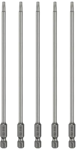 sourcing map 5 puntas de destornillador Torx T15 de 1/4 de pulgada con vástago hexagonal de 150 mm de largo, magnéticas, sin agujero, a prueba de manipulaciones, 6 puntos, destornillador de estrella