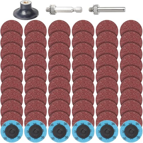 PMIQSA 63 Pcs Quick Change Discs 2 Inch Grit 36 Sanding Discs | for Die Grinder Discs Surface Prep Burr Rust Paint Removal