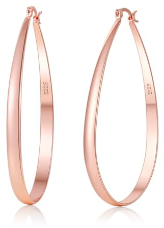 PABBEU Rosegoldene Ohrringe Creolen für Damen, Hypoallergen 14 Karat ohrringes vergoldet creolens, Leicht Ovale Creolen Rosegold als Geschenk für Damen, 30/40/50/61MM