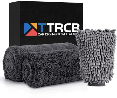 TTRCB Car Wash Kit, Car Cleaning Kit, 2PCS Car Drying Towel (36 x 24), Car Wash Mitt, Microfiber Towels for Cars, Ultra-Absorbent, Streak Free, Car Detailing Accessories Supplies for SUV, RV, Trucks