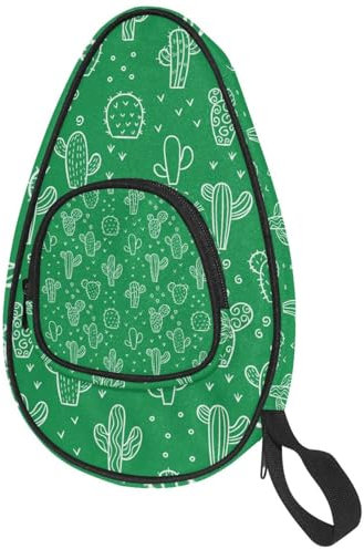 VAPOKF Housse pour raquette de tennis de table, motif cactus dessiné à la main, fond vert, sac de raquette de ping-pong, sac de raquette de tennis de table avec pochette pour 4 à 5 balles