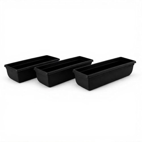 SIDSONS 3 X Plastic Garden Trough Long Window Planter Flower Box Plastic Vegetable Planters Flower Pot Herb Planter Box Windowsill Patio Garden Home Decor Black 60CM, BL-6-0