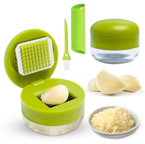 Premium vitlökspress-set i rostfritt stål, 2 vitlöksknivar med silikon vitlöksskalare och rengöringsborste, vitlökspress, diskmaskinssäker, garlic press för vitlök, ingefärafrukt