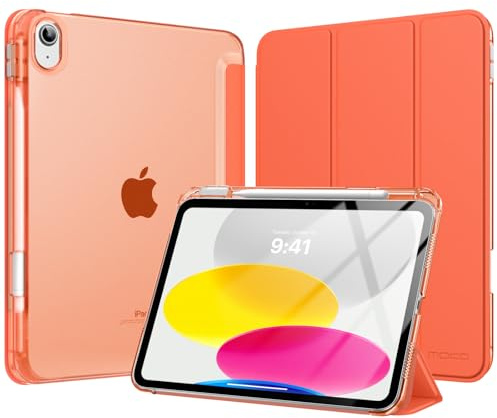 MoKo Cover per iPad (A16) 11a Generazione 11 Pollici, iPad 10a Gen 10,9 | Custodia per iPad 11/10,9 2025/2022 con Portapenna, Cover Trifold Sottile Leggera con Retro PC Rigido Traslucido, Arancione