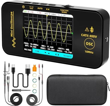 TIEOAXFT Osciloscopio Digital portátil OT3 con Pantalla LCD TFT de 3,2, 10 MH/z/48 MSa/s, portátil, for automoción, Normal, de Disparo único(OT3 (Standard))