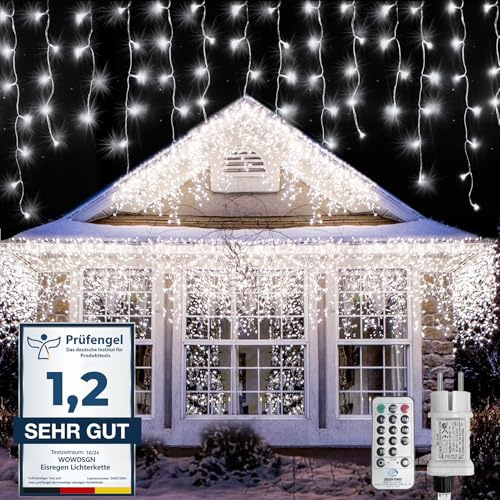 WOWDSGN Luci Natale Esterno Cascata 10M 440LED, Luci di Natale da Esterno, Tenda Luci Natale Esterno con Timer,8 Modalità, IP44 Impermeabile, Tenda Luminosa Esterno per Addobbi Natalizi,Tetto,Giardino