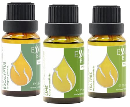 Set Energía Matutina Aceites Esenciales Orgánicos 45 ml | Lima, Árbol de Té, Eucalipto | 100 % Puros y Naturales | Sin Diluir | Grado Terapéutico | Sin OMG | 3 x 15 ml