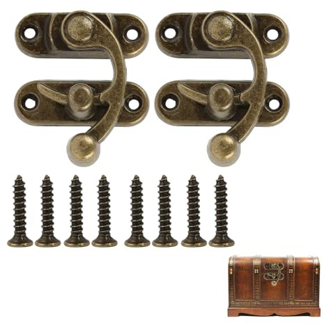 2 Stück Antike Vintage Schnellverschluss Rechte Riegelhaken Haspe Riegel 38mm X 44mm - Schwingenriegel Aus Bronze Mit Passenden Schrauben Zum Bauen Und Dekorieren Verriegelung Klappe