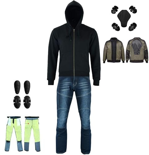 Vaster Moto Motorradkombi für Herren mit CE-Protektoren, 2-teiliges Set aus Jeans und Hoodie aus Aramidfaser, Schutzhose (81 cm Länge) (Blaue Jeans + Schwarzer Hoodie, 6XL)