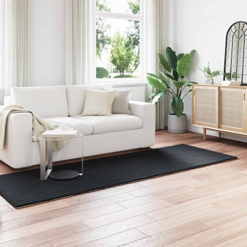Tonture Kunstfell Hasen Teppich Olite Schwarz 80x250 cm Polyester Flokati, extra weich & flauschig, moderner Boden Deko für Wohnzimmer Schlafzimmer, luxuriöser Kuschelvorleger