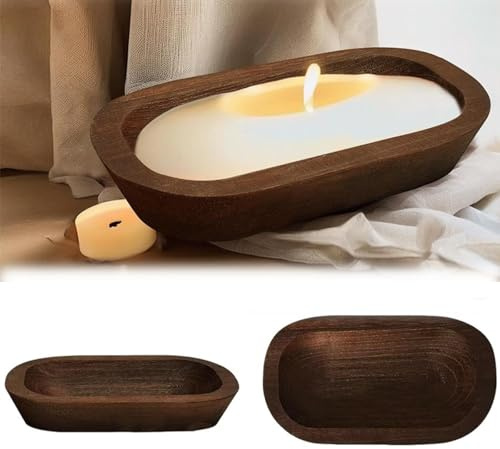 Wooden Dough Bowl for Candle Making – 9.85 Rustic Oval Wood Bowl for DIY Candles, Aromatherapy, Home Decor – Natural Solid Wood with Smooth Finish – Farmhouse Style Decor