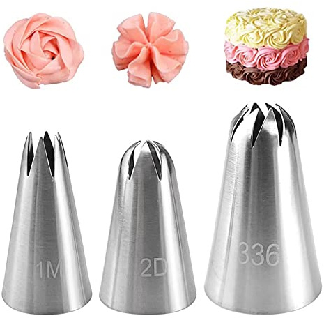 3-teiliges Spritztüllen-Set, 1 m, 2D 336 Edelstahl, Kuchendekoration, Spritztüllen, für Creme, Cupcakes, Kekse