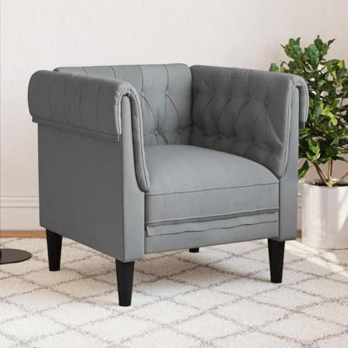 Mandloder Sofá Chesterfield gris claro de poliéster, 78,5 x 74,5 x 74,5 cm, moderno, duradero, para salón, cómodo sofá tapizado con relleno de espuma