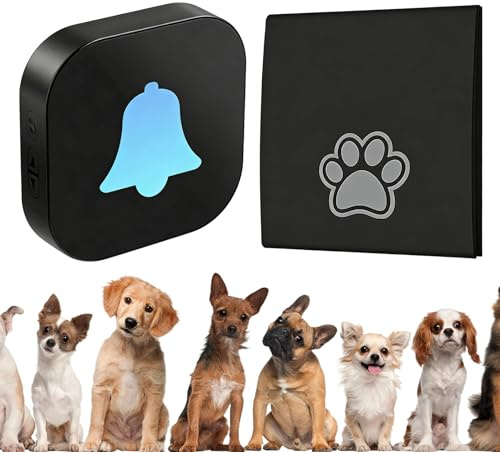 PORFOYO Haustiere Kabellose Trainingsglocken, Kabellose Hund Türklingel, Drahtlose Hundetürklingel Für Outdoor, Haus, Haustür, Büro Hausklingel, Enthalten 1 Sender 1 Empfänger (Black, Eu-Stecker)