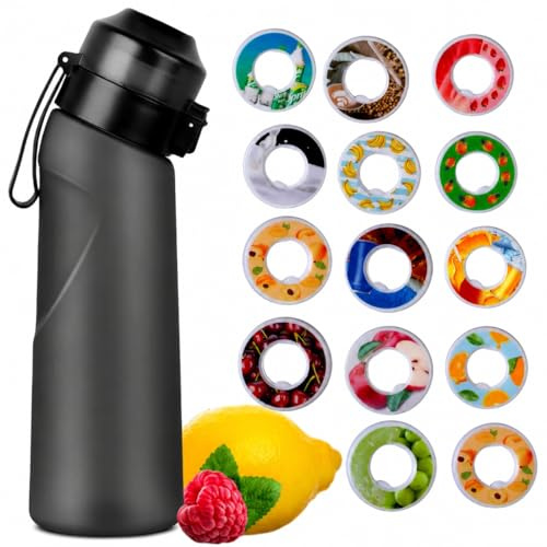 Generisch Sports Air scent Water Bottle Set 650 ML | includes 12 Fruit scent Flavor pods & straw | Drinking bottle in ，for boys, girls | no calories, sugar-free (Matte Black)