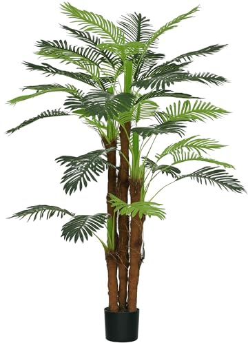 HOMCOM Planta Artificial Decorativa 160 cm Palmera Artificial con Maceta y Hojas para Interior Hogar Salón Oficina Verde