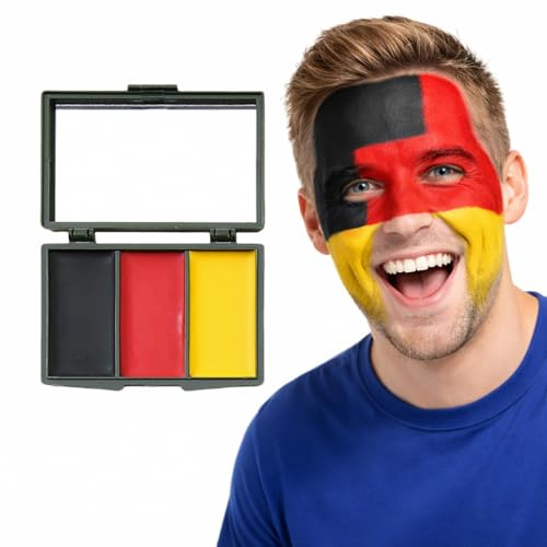 3-Farben Gesichtsfarbe für Sportfan,Waschbare Körperfarbe,für Weltmeisterschaft, Europameisterschaft,Football Fans, Sports Cheering & Party, Wasserfest & Hautfreundlich (Schwarz, Rot, Gold)