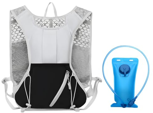 Zaino per idratazione con sacca d'acqua da 2 l, leggero gilet da corsa per trail running ed escursionismo, retro in rete traspirante, strisce riflettenti, tasche multiple, cinghie regolabili