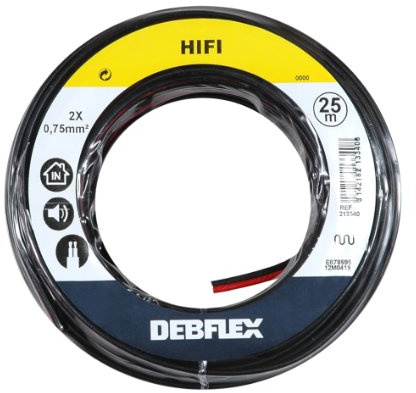 Bobinot de câble - Bobine de fils électrique - Câble électrique - Couronne de câble - Bobinot Câble Hifi / 25 mètres / 2X0.75 mm ² - Noir/Rouge - 213340 Debflex
