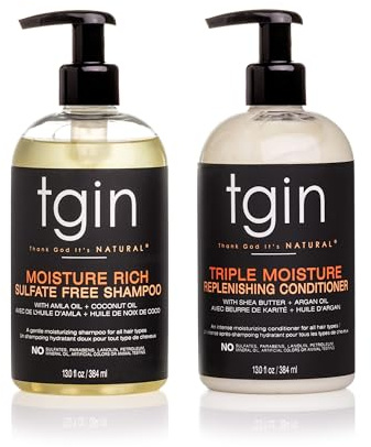 tgin Moisturizing Shampoo & Conditioner Duo for Curly, Coily and Wavy Hair, Sulfate Free, Moisturizes and Detangles Dry Hair, 13 oz (Set)