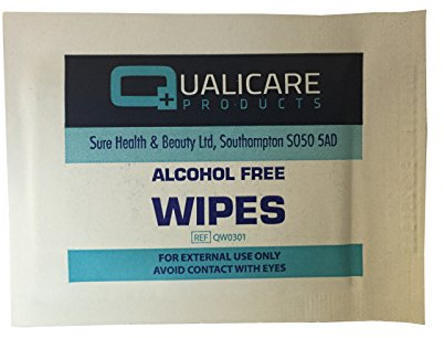 100 x QUALICARE First AID STERILE 100% Alcohol Free Skin Safe Wound Cleaning Cleansing Wipes