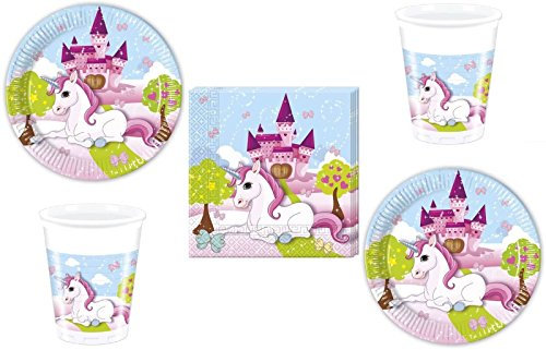 Procos 52-teiliges Party-Set Einhorn - Unicorn - Teller Becher Servietten für 16 Kinder